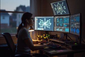 Remote team of 10 collaborating using edge computing tools to rebuild their digital workflow