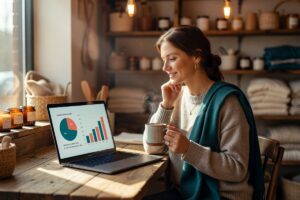 Small business owner reviewing survey results on a laptop using a Google Forms alternative app