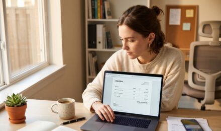 Invoice Ninja vs Wave app comparison on a laptop screen for freelancers