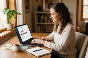 Solopreneur comparing Mailchimp alternatives on a laptop for small list email marketing