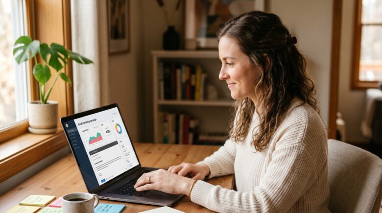 Solopreneur comparing Mailchimp alternatives on a laptop for small list email marketing