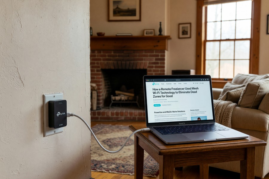 Side-by-side comparison of single router coverage versus three-node mesh Wi-Fi coverage in a large home floor plan