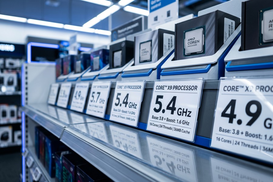 Bar chart comparing TOPS performance across Apple, Qualcomm, Intel, and AMD NPU chips in 2025