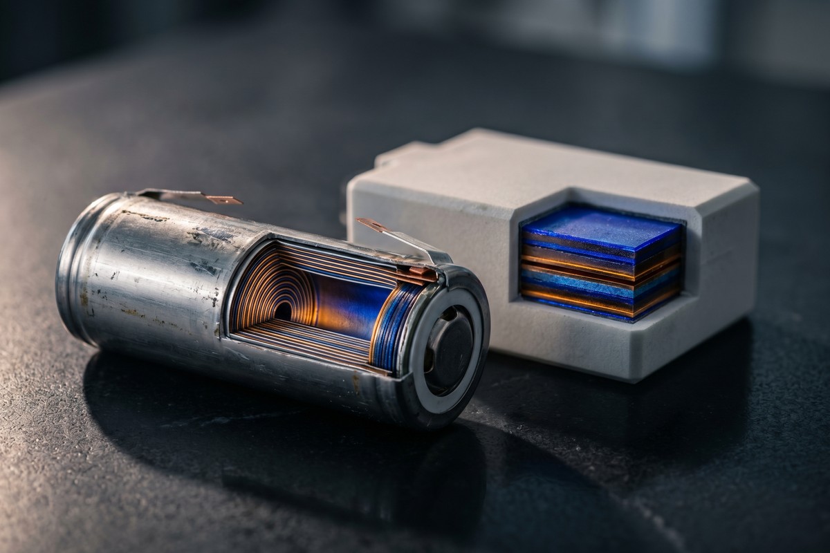 Solid-state battery vs lithium-ion battery side-by-side comparison illustration