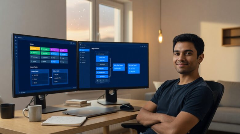 Solo developer building a serverless app on laptop without writing backend code