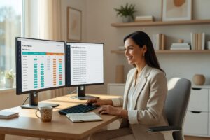 Service business owner comparing Trello alternatives on a laptop for managing recurring client projects