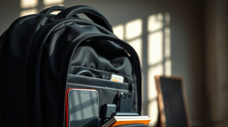 Wotancraft EasyPack 15L backpack packed with laptop, cables, and minimal travel essentials for digital nomads