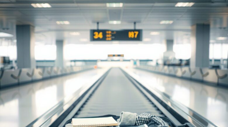 A traveler using an AirTag to track a lost suitcase at the airport