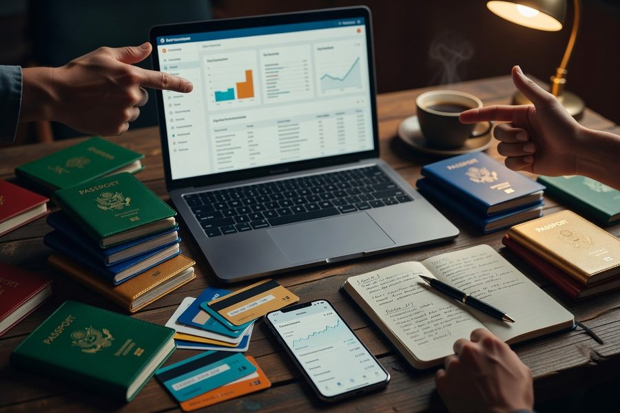 Digital nomad working from a co-working space with laptop and VPN