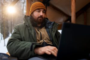 Iceland traveler using a Maps.me app offline on a smartphone