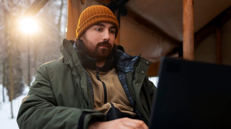 Iceland traveler using a Maps.me app offline on a smartphone
