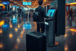 Traveler checking in online before their flight at an airport