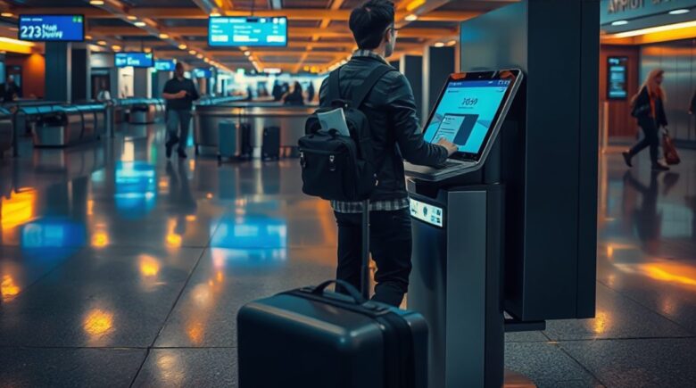 Traveler checking in online before their flight at an airport