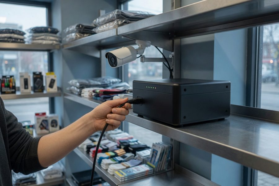 Small edge AI box connects to a single ceiling camera