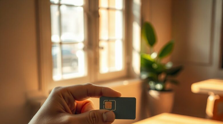 Digital nomad inserting a local SIM card into phone while traveling in Southeast Asia