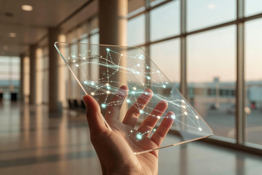 Infographic showing a smart contract automatically triggering compensation when verified flight data confirms a qualifying delay