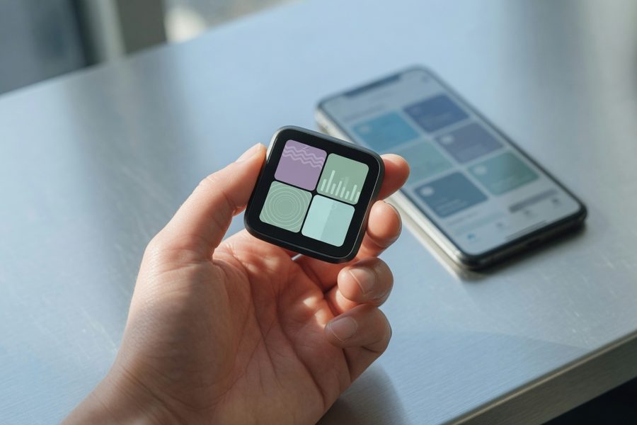Fitbit Inspire 3 wristband displaying sleep score and stress management dashboard on a phone screen