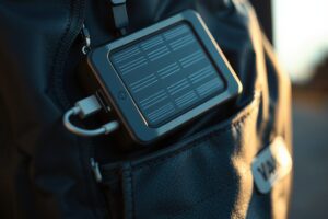 Backpackers charging devices with power banks on a European train journey