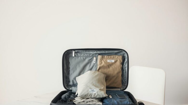 A person packing a 7-inch carry-on with compression sacks for a 7-day trip