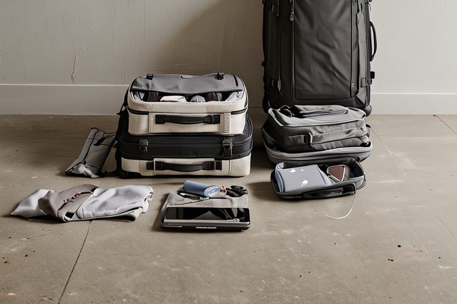 Away carry-on with USB ports and compression system