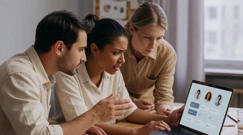 Team members securely accessing shared client login credentials through a password manager app on their devices