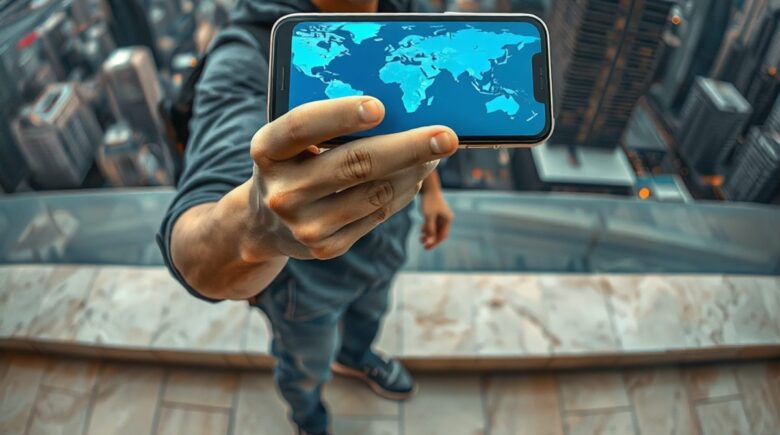 Person booking a three-week trip to Portugal on smartphone using AI travel agent app with itinerary and flight details visible on screen