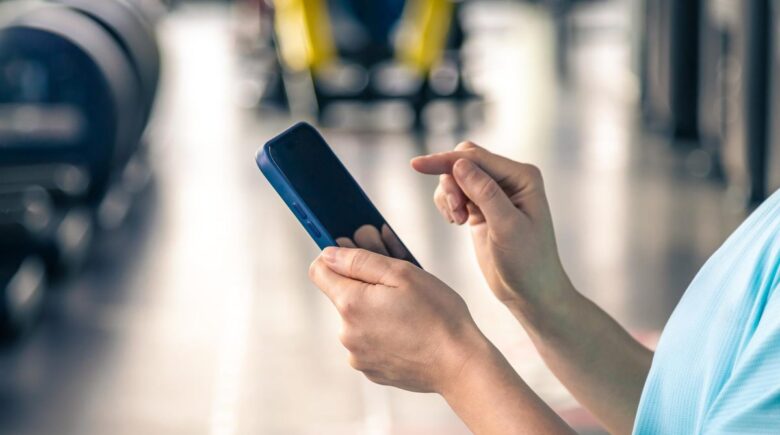 Smartphone displaying a pre-flight checklist app with security and boarding task items highlighted