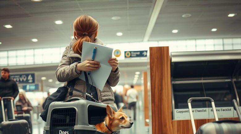Small dog in a carrier on an airplane seat
