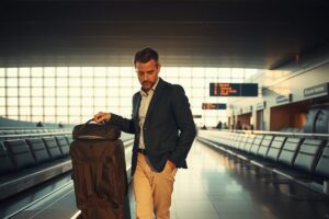 A traveler reviewing a travel insurance policy on a laptop, highlighting the financial risks of skipping coverage