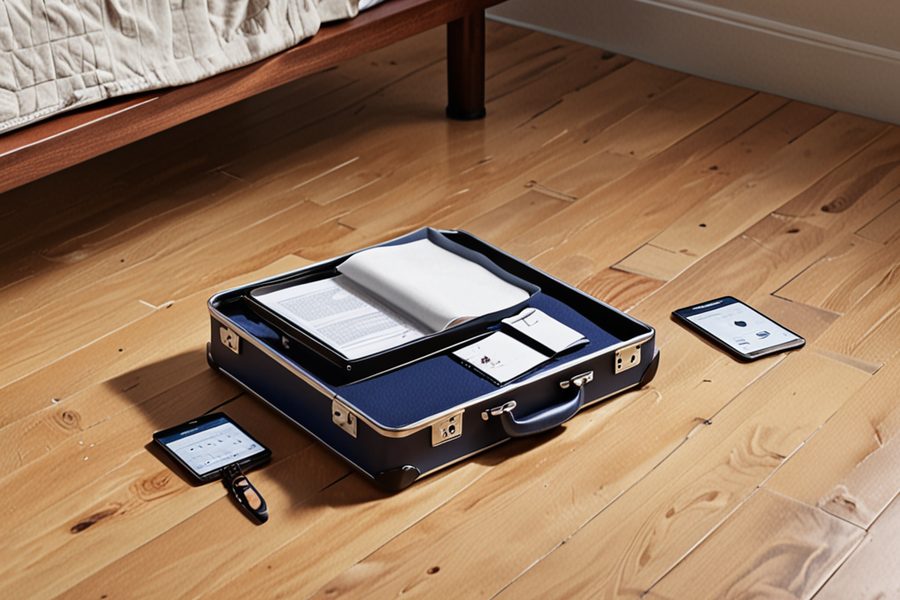 Smart scale with app integration showing real-time weight and packing checklist