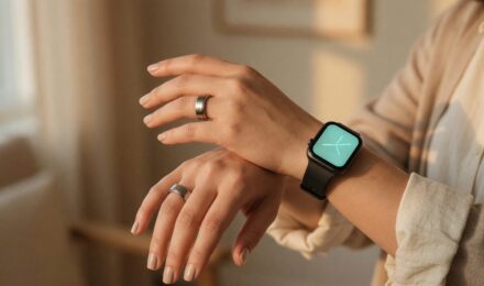 Side-by-side comparison of a smartwatch and smart ring on a wrist