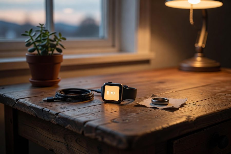 Comparison of weekly charging and interaction time between Oura Ring and Apple Watch