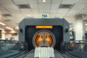 TSA PreCheck expedited security screening lane at airport with minimal passenger queue