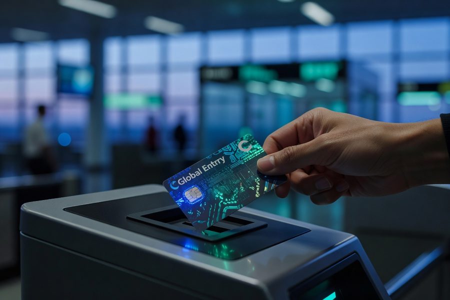 Traveler using Global Entry Mobile App to skip the kiosk line