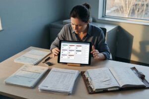 Dashboard of a vendor management app showing contractor invoices, payment tracking, and onboarding status