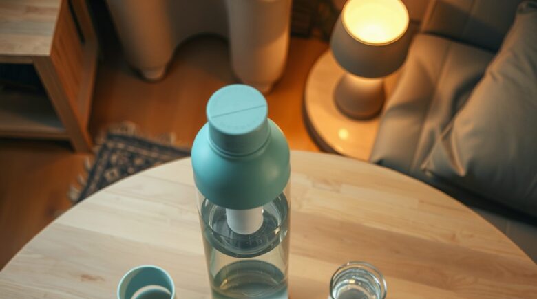 A water filter bottle next to a mountain teahouse in the Everest region of Nepal